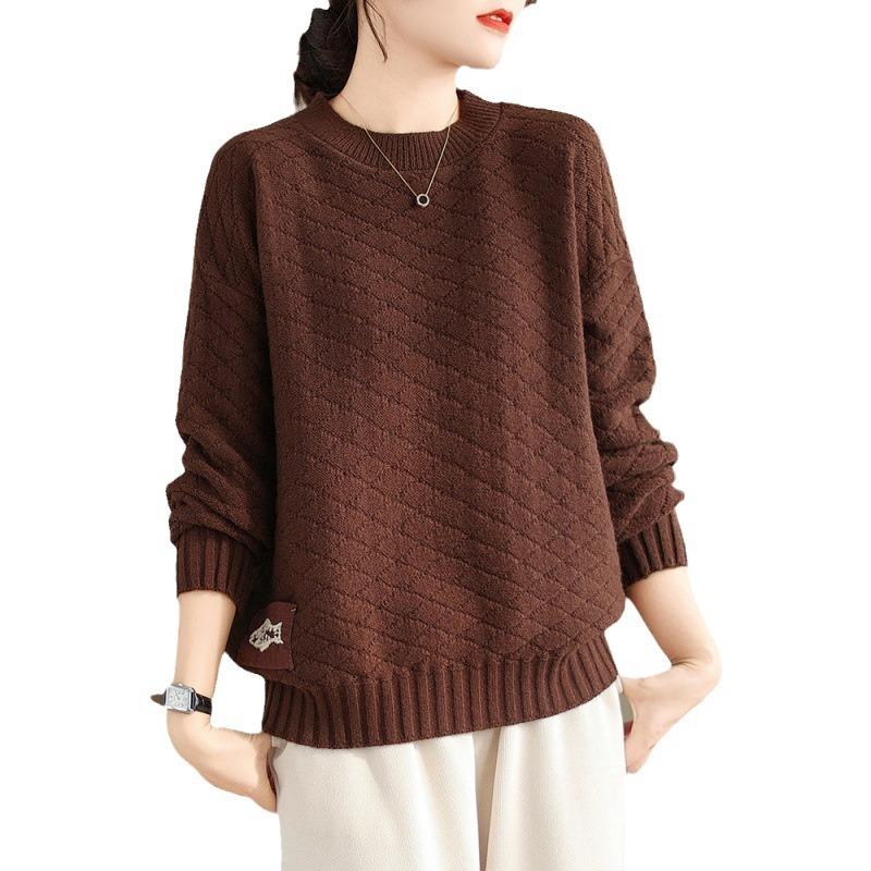 Cotton Knit Sweater Loose Spring Autumn Casual Round Neck Sweaters Pullovers & Long Sleeves (women’s)