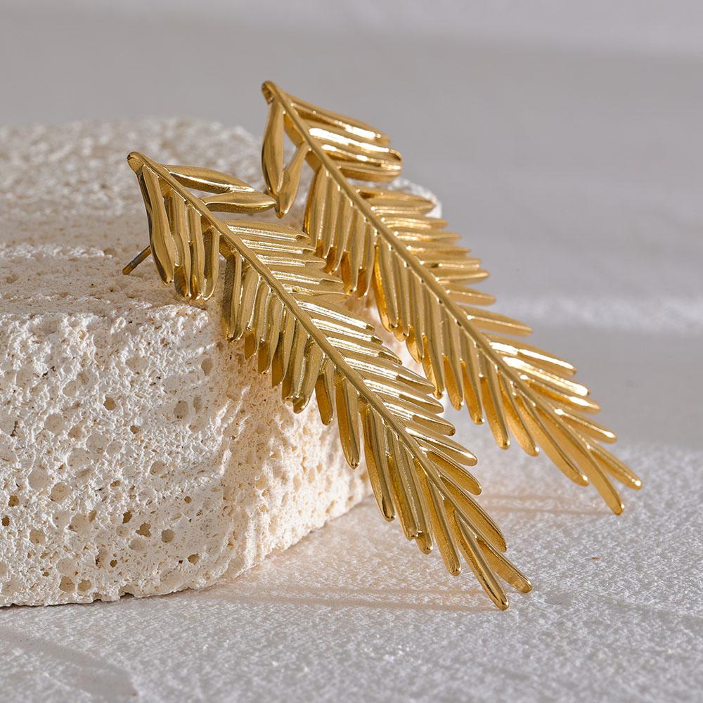 Eetit Массивные серьги-гвоздики с длинными листьями, водонепроницаемые, из нержавеющей стали, цвета растений, цвета золота, серебра, металла, большие модные украшения для женщин