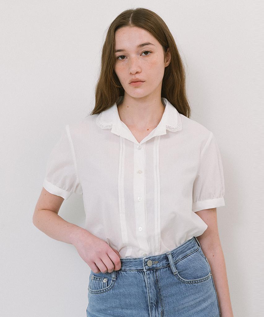 LAMINEZ Lace Collar Blouse - Ivory