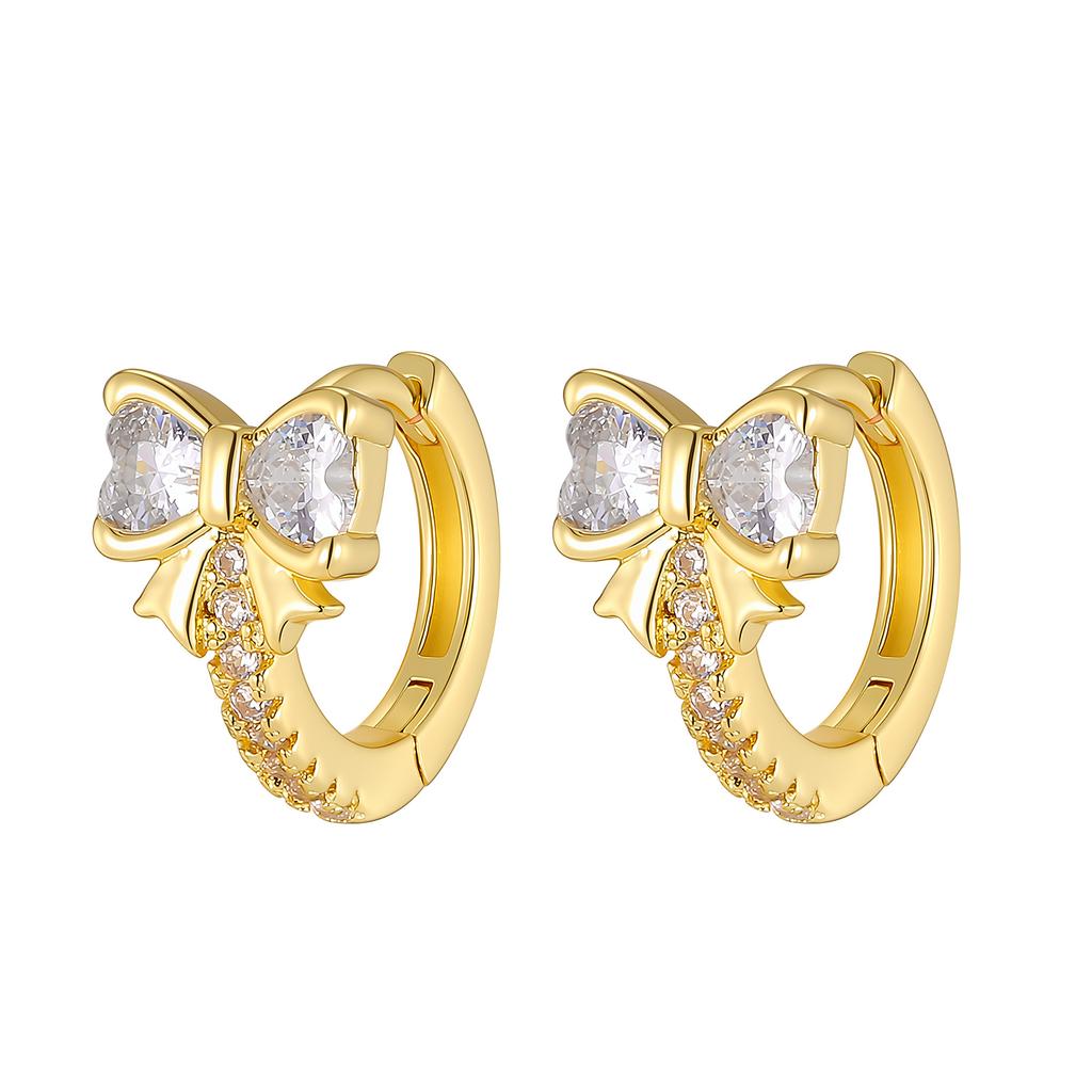 Vnox Gold Color Bow Zirconia Earrings For Women,Trendy Party Jewelry Colorful Crystal Ear Accessories Valentine's Day Gift