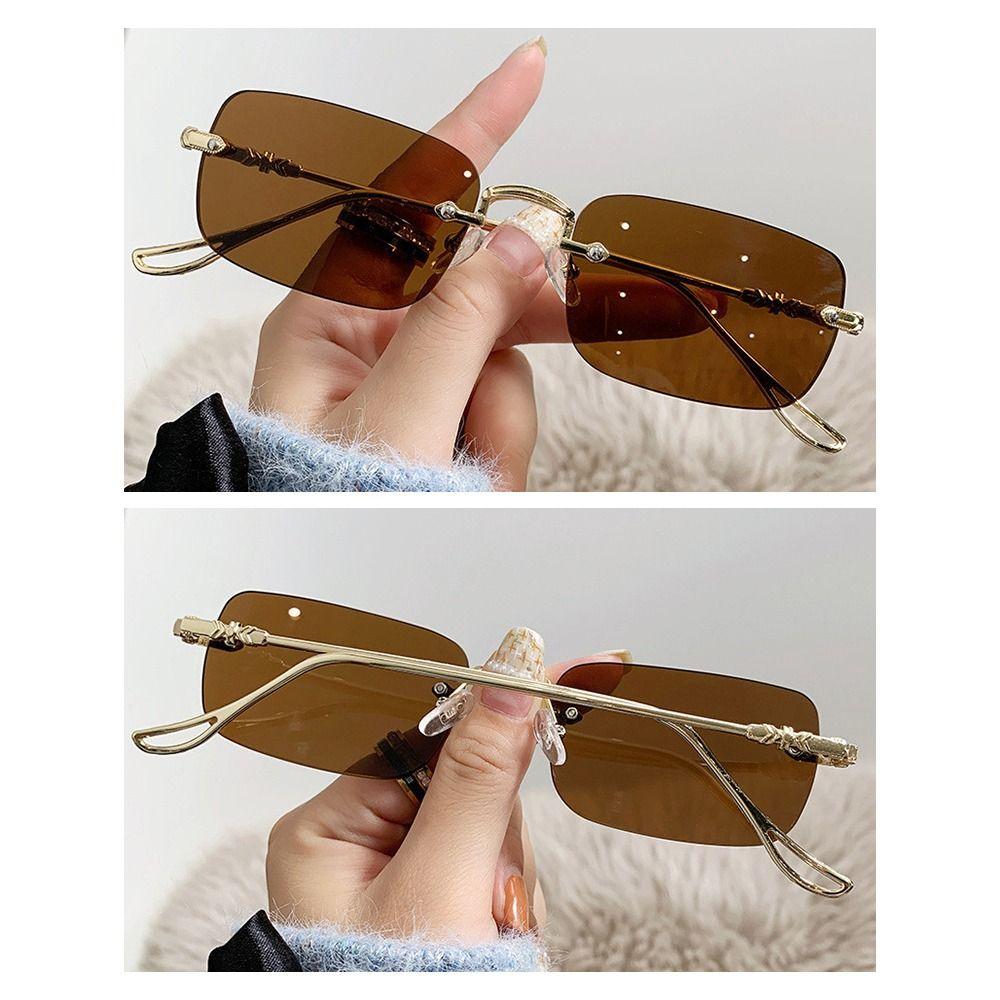 Без оправы винтажные металлические очки модные прямоугольные солнцезащитные очки для женщин и мужчин