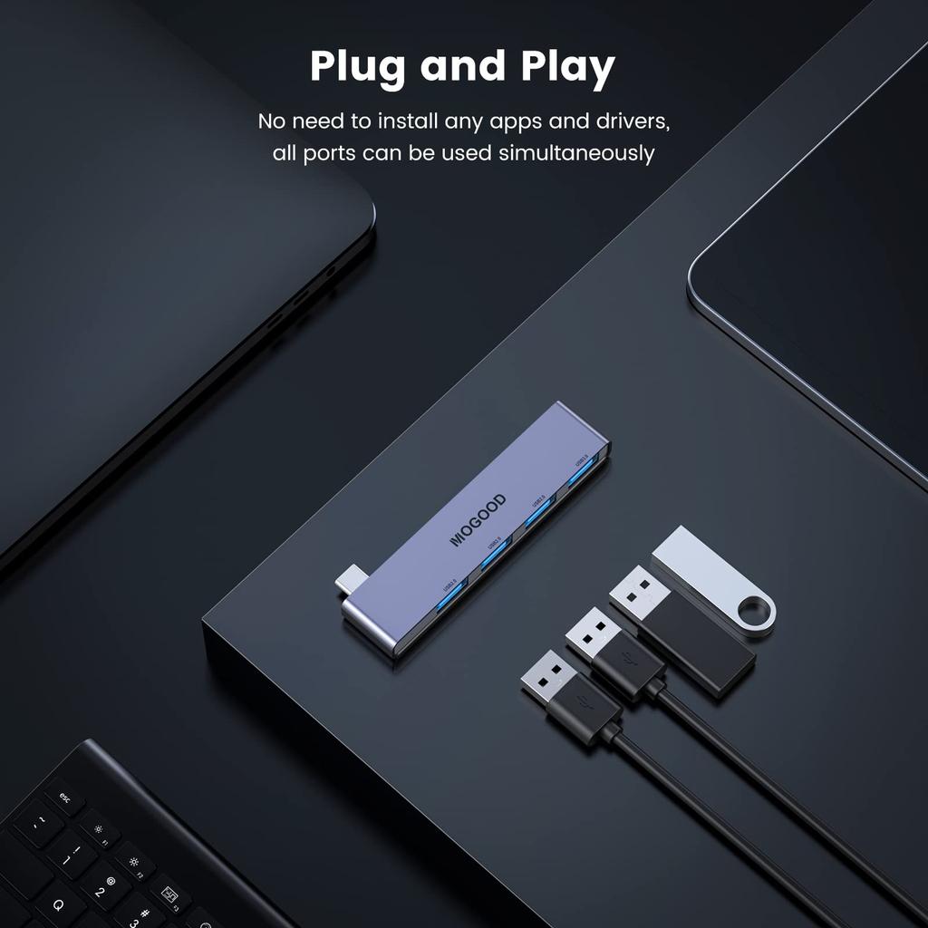 MOGOOD USB C USB C to USB Hub USB USB C Splitter with USB USB Type C Expansion Base for MacBook Surface Hub, 4-Port Adapter, 3.0 Ports, Pro/Air