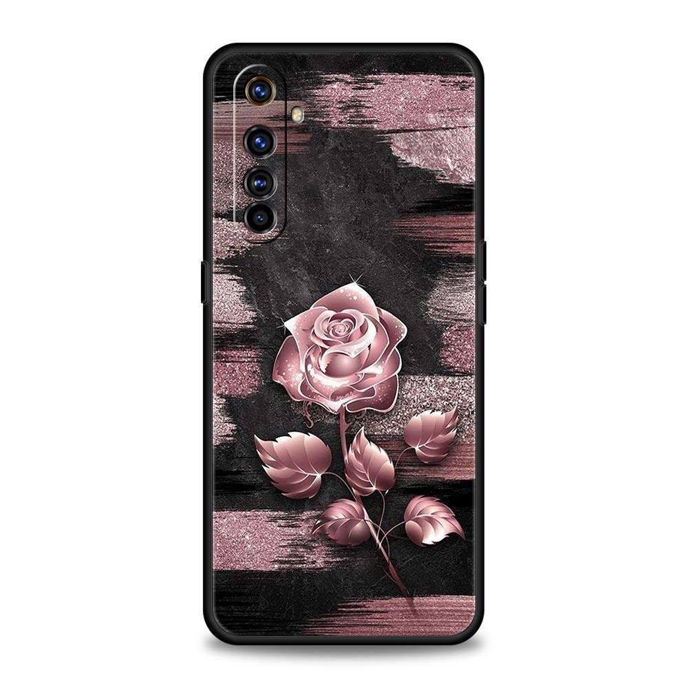 Мягкий чехол из ТПУ для Realme C67 C63 C55 C53 C25 C21 10 11 12 13 GT 2 3 5 Pro Plus 5G Ударопрочный чехол для телефона Золотой Розовый Сердце Любви