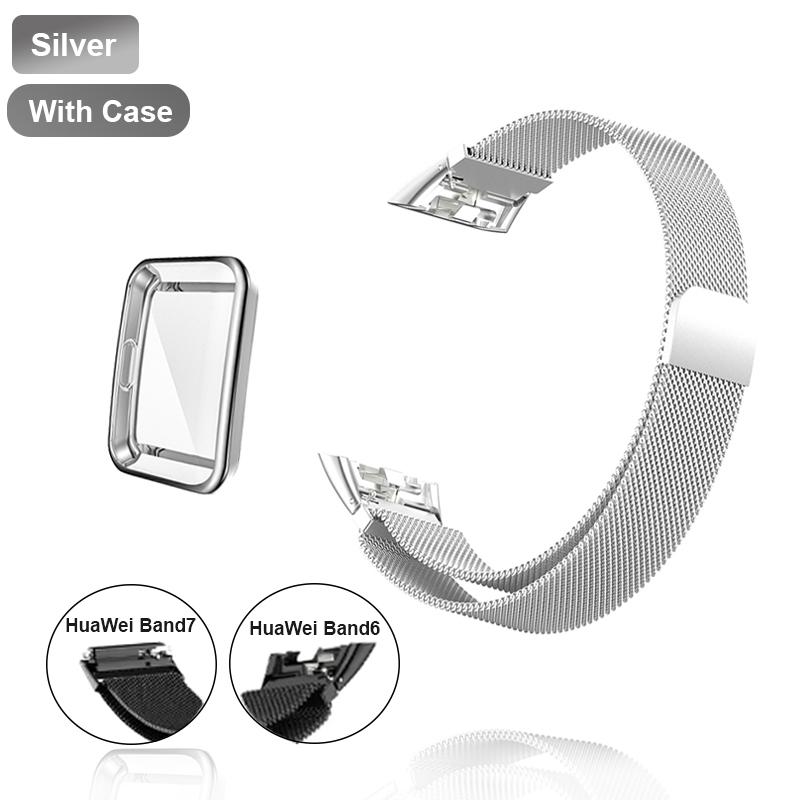 Metal Watch Strap For Huawei Band 6 7 Band Honor 6 Bracelet With TPU Case Screen Protector Soft Film Huawei Magnetic Loop Strap