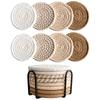 8Pcs Cup Coasters for Drinks Absorbent Woven Coaster Set with Holder Farmhouse Cloth Fabric Cup Coasters for Coffee Tea