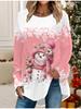 Plus Size Women Spring Christmas Snowman Printed Comfy Long Sleeve Round Collar T-shirt Casual Baggy Mid Length Tee Tops