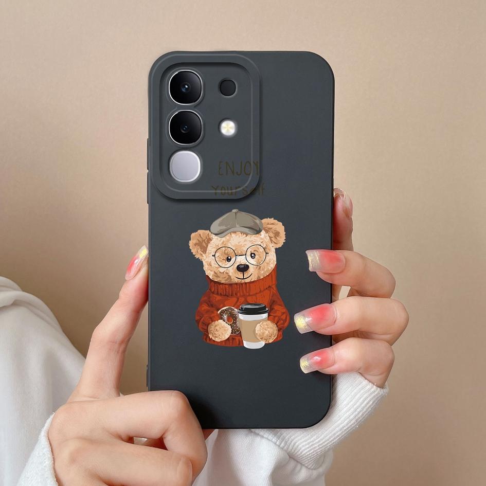 Для Vivo T4x Y29 Y29S Y39 S19 Pro Y19S V30 V40e V50 Y04 iQOO Z9s V40 Lite(ИДН) Чехлы для телефонов Популярный Bear Liquid Silicone Противоударный чехол для Vivo Capa