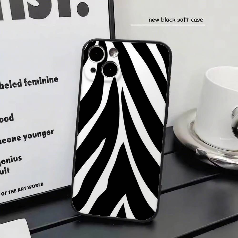Корова Зебра Полоска Для iPhone 13,17,11,12,16,14,15,Plus,Pro Max Мягкий Силикон Черный Чехол для Телефона