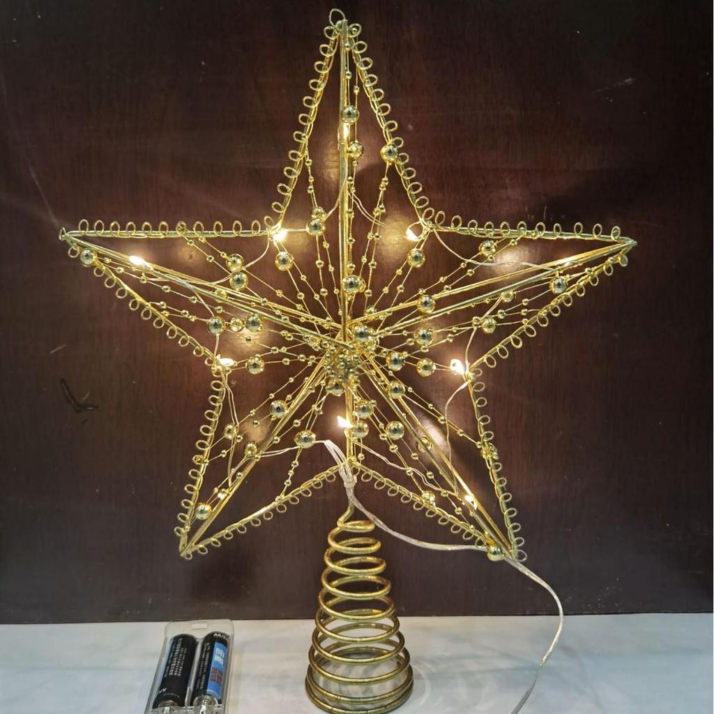 LED Glittering Rattan Wrought Iron Christmas Tree Topper Ornament