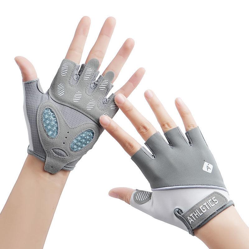Fitness Gloves for Men and Women Outdoor Riding Breathable Ice Silk Anti Slip Wear Resistant Liquid Silicone Sports Half Finger Gloves