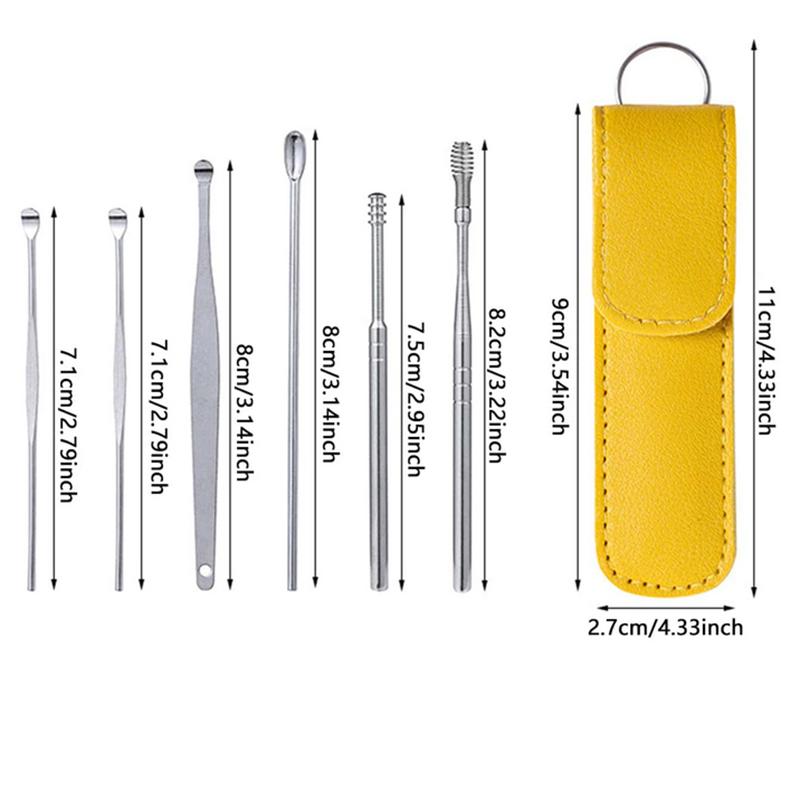 Набор из 6 ложек для чистки ушей, спиральная ложка с мокрой пряжкой, профессиональный инструмент для чистки ушей