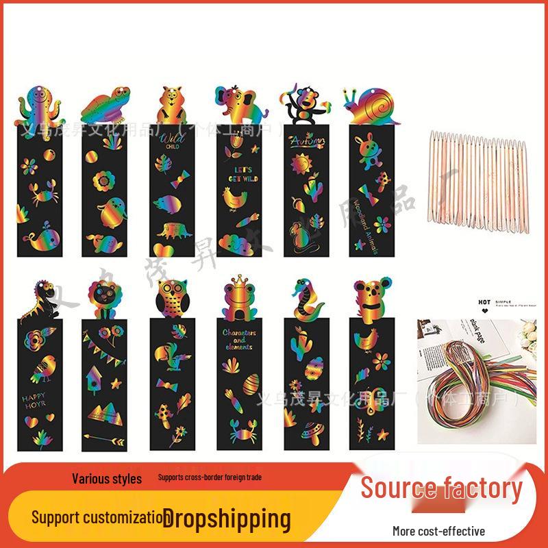 Creative DIY Animal Scratch Painting Bookmarks for Kids - Christmas & Halloween Graffiti Design