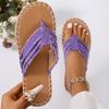 Clip Toe Non-Slip Beach Slippers Women Comfortable Canvas Flat Heel Flip Flops Woman Light Non-Slip Espadrilles Slides Ladies