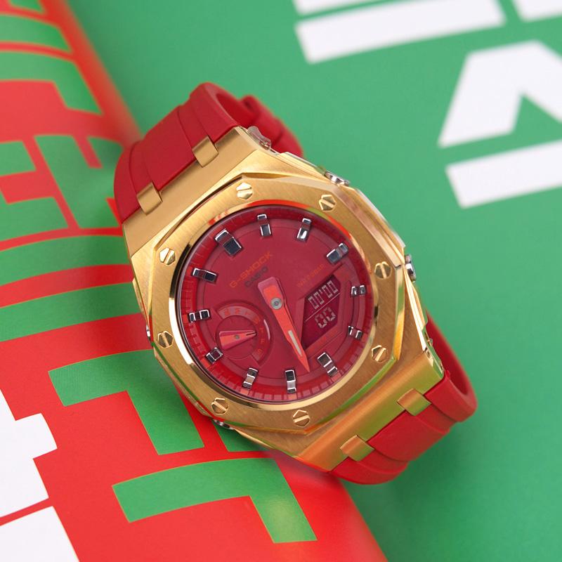 Casio Унисекс Жидкокристаллические, Аналоговые Двойной Дисплей Серия 44 мм Красные Часы GA-2100-4A(Часы1--)