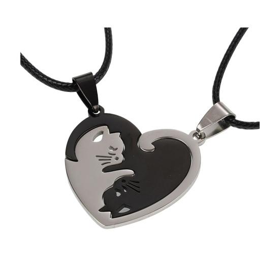 Yousheng 1 Pair Couple Matching Necklaces Heart Pendant Love Symbol Electroplated Alloy Anniversary Valentines Day Gift Neck Jewelry