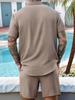 Мужской комплект с коротким рукавом и шортами в стиле микро-морщин, хенли со стойкой, открытые рукава, спортивный, дышащий, повседневный