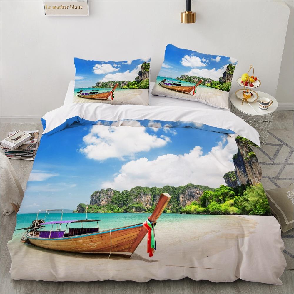3D Hawaiian Vacation Style Bedding Sea View Down Duvet Covers Pillowcases 2/3pc King Queen Bed Duvet Covers Set, Home Textile Gifts
