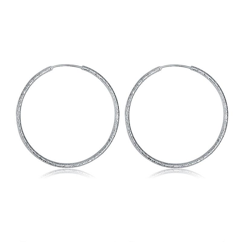 925 Silver 50mm /60mm Big Round Circle Scrub Hoop Earring For Women Fashion Jewelry