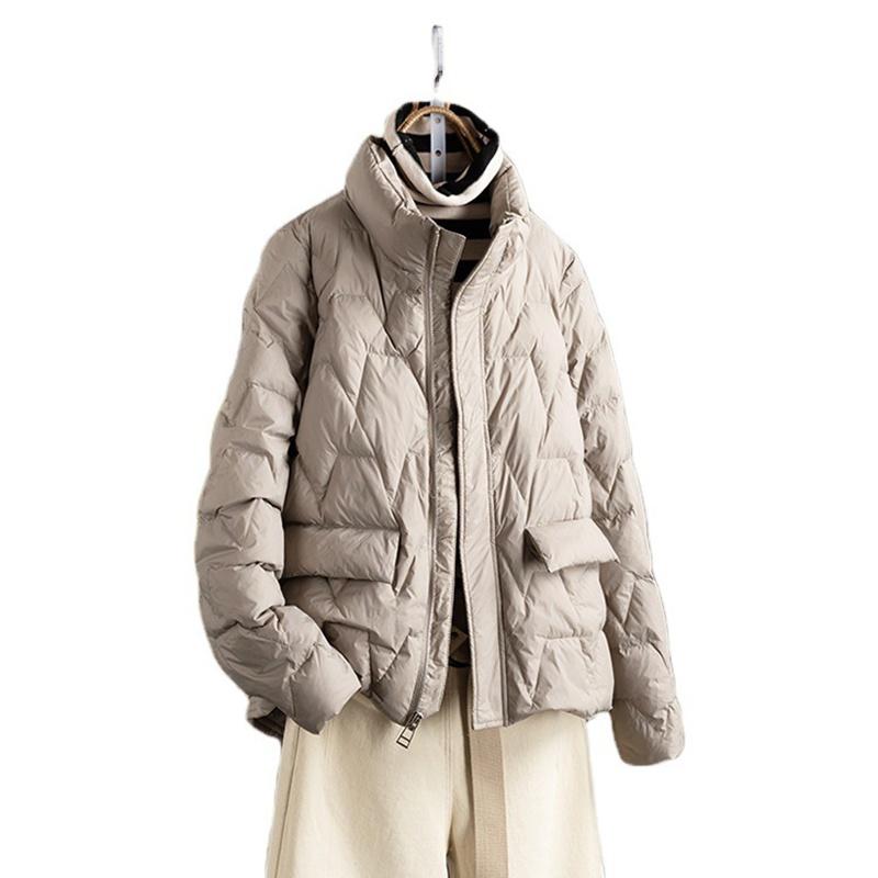 Зимняя однотонная молния с воротником-стойкой, белая куртка на утином пуху, женское пальто