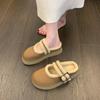 Модные теплые тапочки-баотоу с толстой подошвой и противоскользящей подошвой, женские, зима 2025, ретро, с ремешком и пряжкой, полутапочки, модные, универсальные, женская обувь