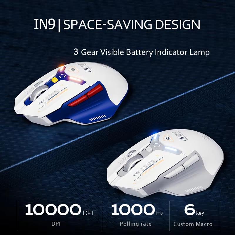 INPHIC IN9 Перезаряжаемая беспроводная игровая мышь с RGB-подсветкой, 10000 точек на дюйм, 6-кнопочная программируемая трехрежимная оптическая мышь Bluetooth