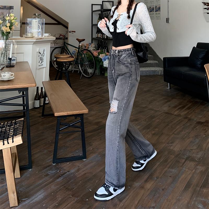Большие размеры, рваные джинсы для полных девушек, женские, весна-лето, новые элегантные, маленькие, с высокой талией, прямые, широкие, женские брюки-швабры