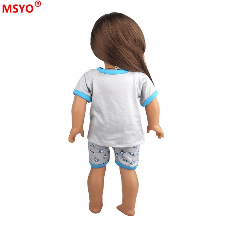 Кукольная одежда, крутая милая пижама с принтом акулы для 18-дюймовой куклы, футболка, шорты, повседневный костюм для девочек