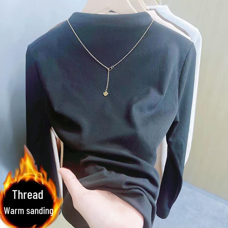 Женский топ из плотного бархата с полувысоким воротником и длинными рукавами, осень/зима 2024 г.