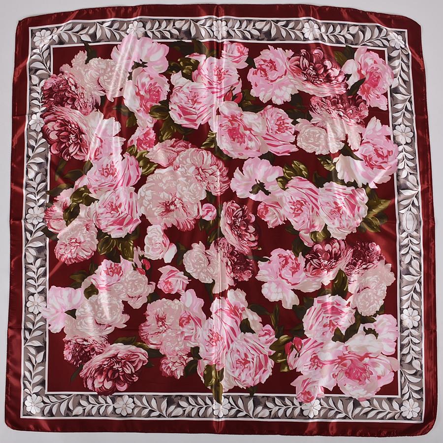BYSIFA New Accessories Women Wine Red Silk Scarf Cape Fashion Chinese Rose Satin Square Scarves Shawls Ladies Headkerchief Hijab