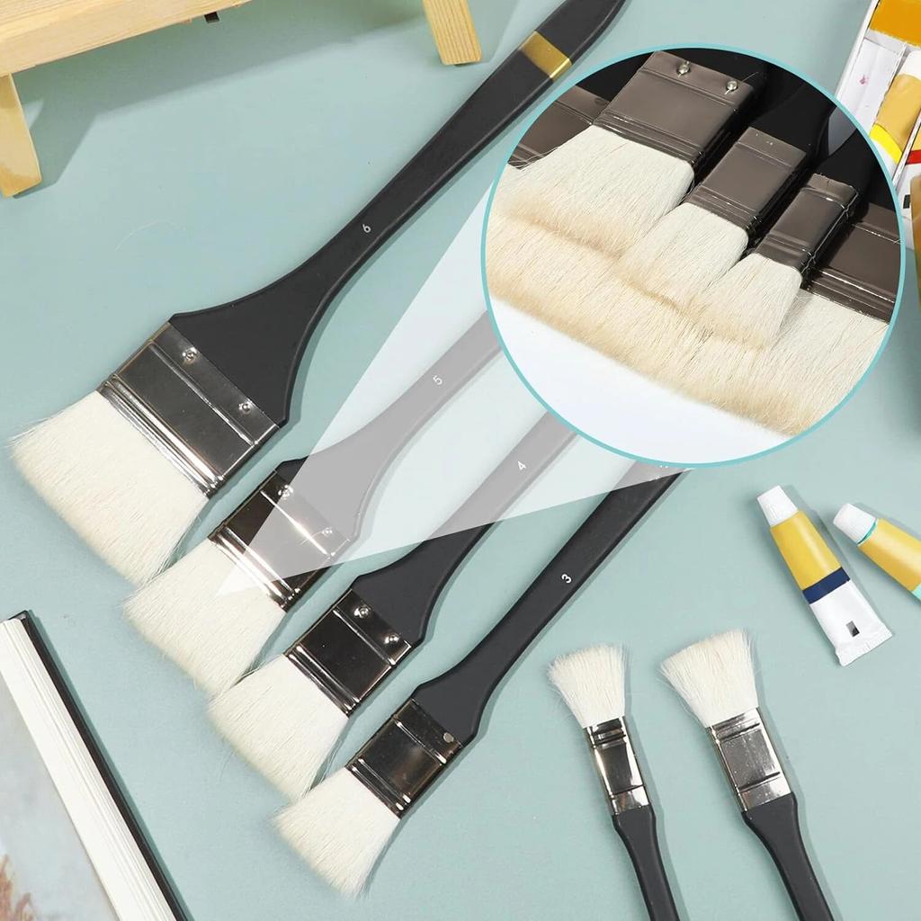 6 шт. шерстяные волосы с плоской головкой, кисть для масляной живописи, кисть, длинная березовая ручка, водный акриловый фон, кисть, принадлежности для художников