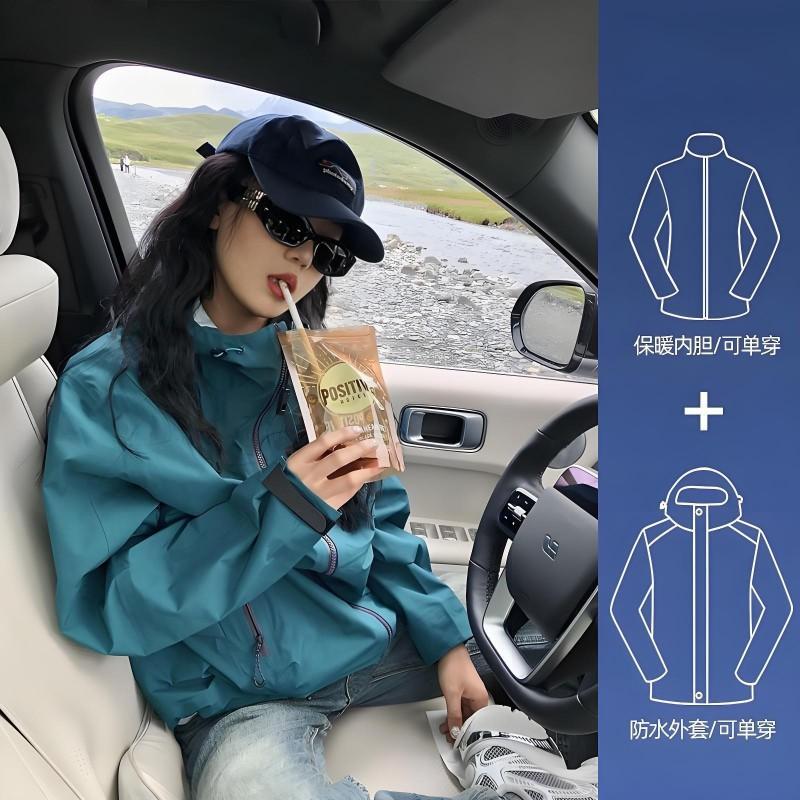 Mens Womens 3-in-1 Detachable Waterproof Windproof Hiking Jacket Outdoor Trekking Camping Fall Season