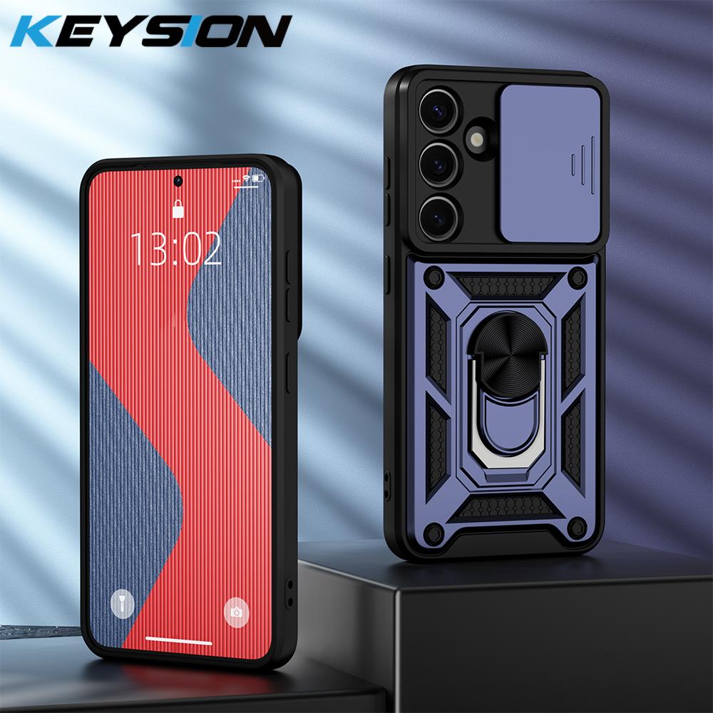 KEYSION Противоударный чехол для Samsung S25 Ultra 5G S25+ Plus Slide Camera Защитное кольцо Подставка Чехол для телефона для Galaxy S24 FE 5G