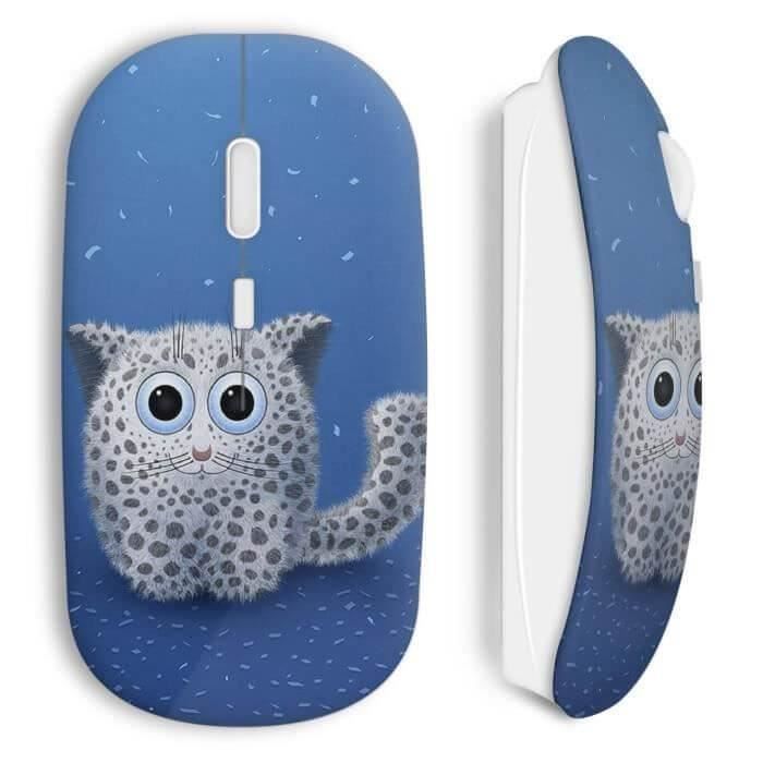 Souris Sans Fil - MANIACASE - Cute Cat - Bleu - Compatible Mac et PC - USB