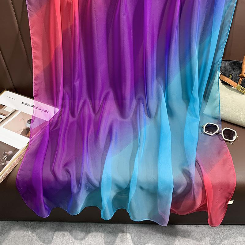 Rainbow Color Simulation Silk Yourou Yarn Women's Commuting Light Luxury Fashion Temperament Large Size Sun Protection Gorgeous Scarf Silk Scarf
