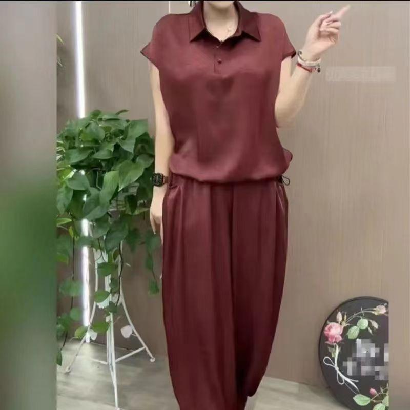 Age-Reducing Women's Summer Casual Solid Color Two-Piece Set