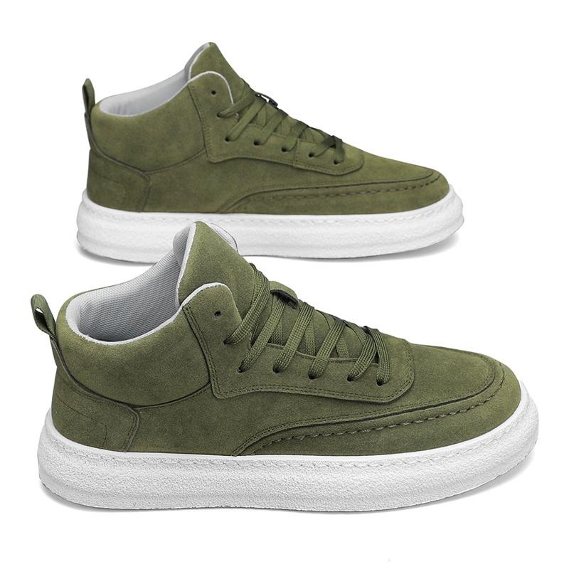 Green Men Sneakers Spring Autumn New High Top Men Casual Thick Soled Trendy Wear Resistant Short Boots Platform Sports Shoes