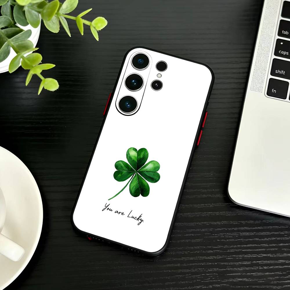 Lucky-Four-leaf clover Phone Case For Samsung S26,S25,S24,S23,S22,S30,S21,Ultra,Plus,FE 5G Black Soft Cover