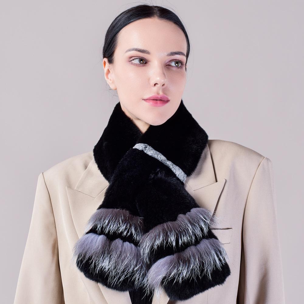Шарф из натуральной шерсти кролика Рекс, корейская версия, простой длинный плюшевый плетеный плюшевый шарф, теплый и утолщенный, универсальный, для женщин