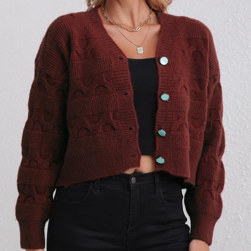 IHUASU Женский короткий вязаный кардиган осень-зима модный темперамент длинный рукав джемпер пальто