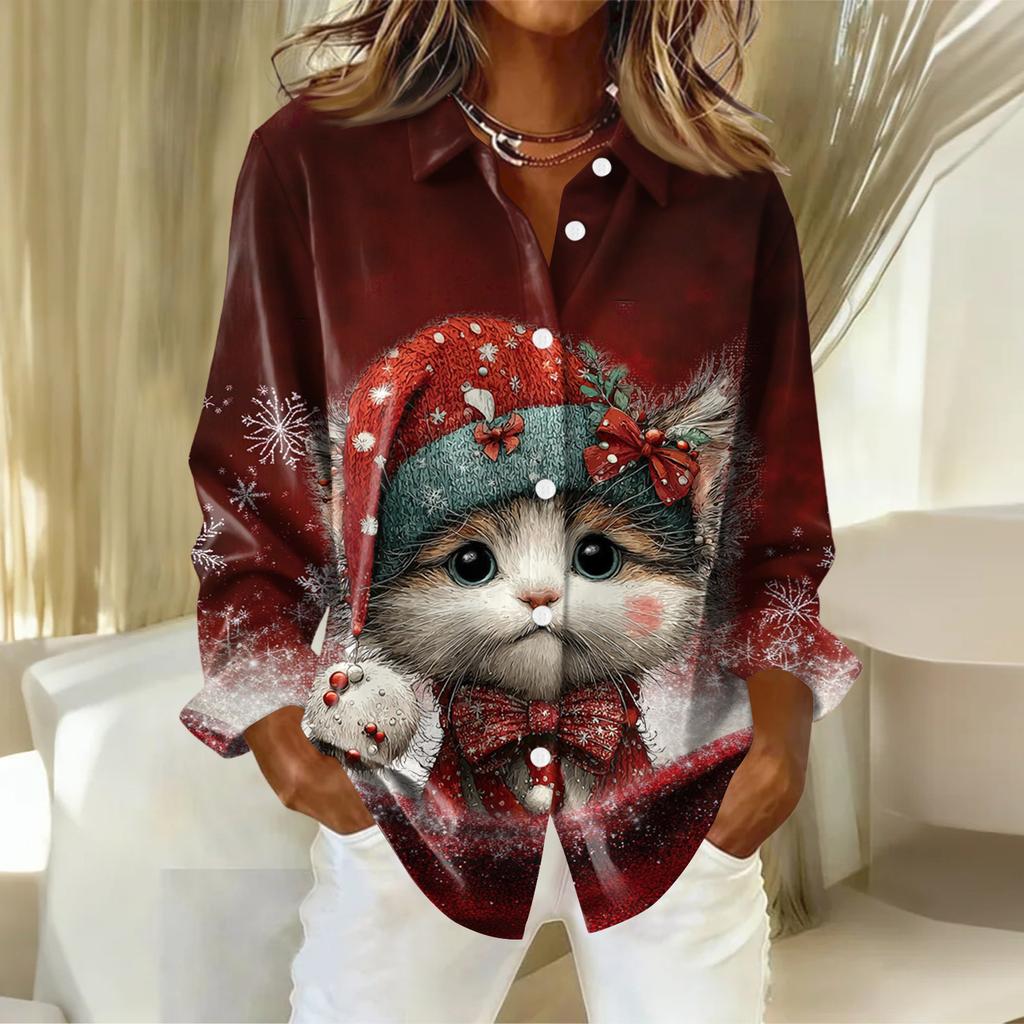 Women's Shirt With Floral Print Buttons, Long Sleeved Casual Regular Shirt Blouses Casual Plus Size Basic Tops