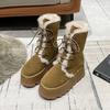 Женские зимние ботинки 2025 года из толстых плюшевых теплых материалов с подошвой толщиной 7 см, модные замшевые ботинки цвета хаки до середины голени для девочек из хлопка