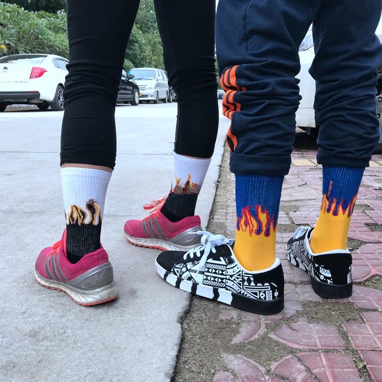 Korean Trendy Harajuku Flame Socks: Unisex Mid-Tube Cotton for Street, Hip-Hop, and Skateboard Style