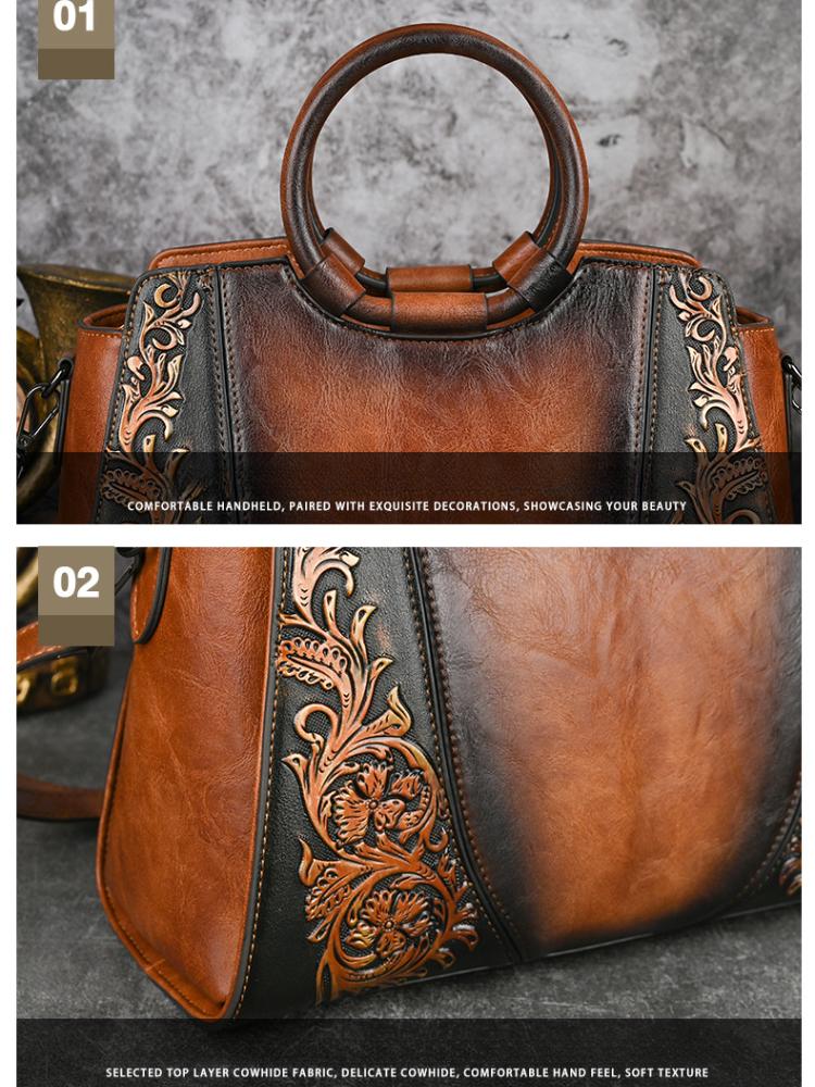 Johnature Роскошная большая вместительная сумка ручной работы, женская кожаная сумка с тиснением, универсальные сумки через плечо и через плечо