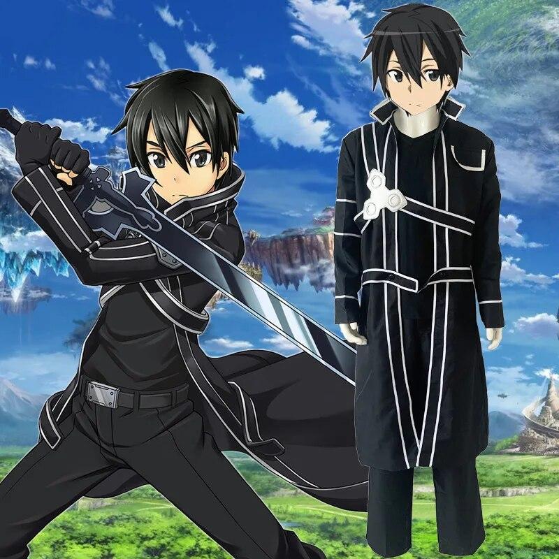 Sword Art Online Кирито Косплей Костюм Необычные Рождество Хэллоуин Кирито САО Киригая Кадзуто Костюмы Брюки Пальто Наряды для взрослых мужчин