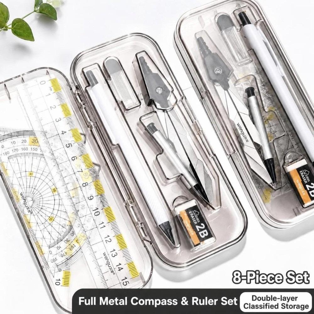 8Pcs Protractor Triangle Ruler Set Students Compass Kit Drafting Compass School Supplies