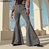 INCERUN Men Zipper Waist Solid Color Casual Long Flare Pants Trousers