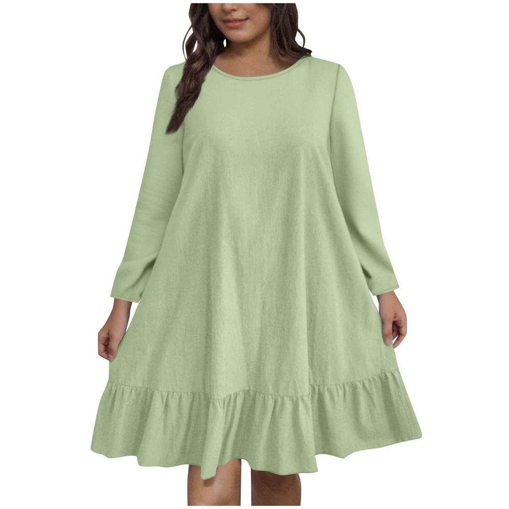 Women's Plus Size Casual Fashion Solid Color Round Neck Long Sleeves Dress