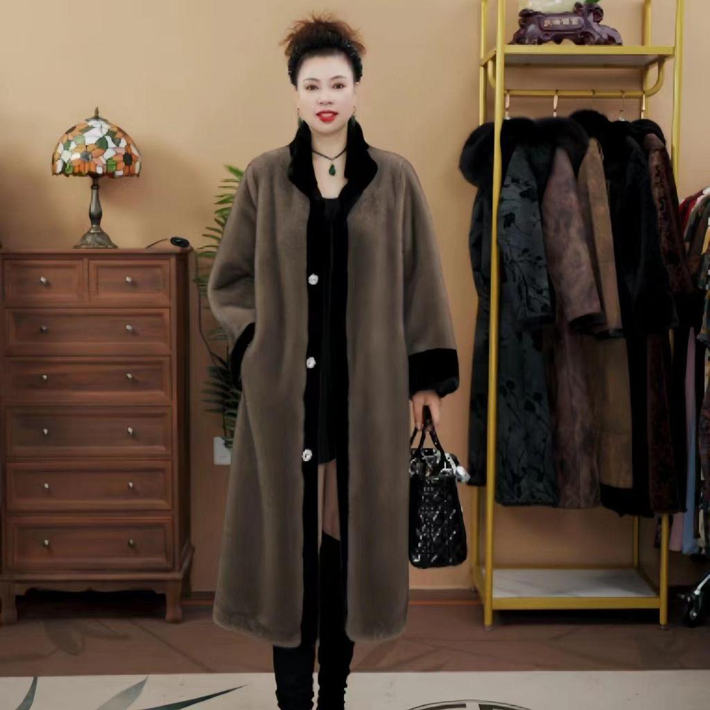 Luxury Faux Mink Fur Coat for Plus Size Women Winter Fashion Mom Outerwear Stand Collar Loose Fit Elegant Jacket