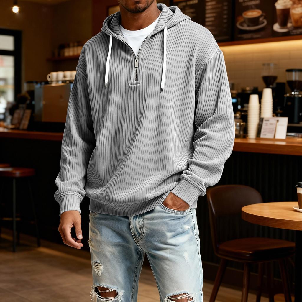 Мужская повседневная однотонная толстовка с капюшоном на молнии, повседневная футболка с длинным рукавом на молнии