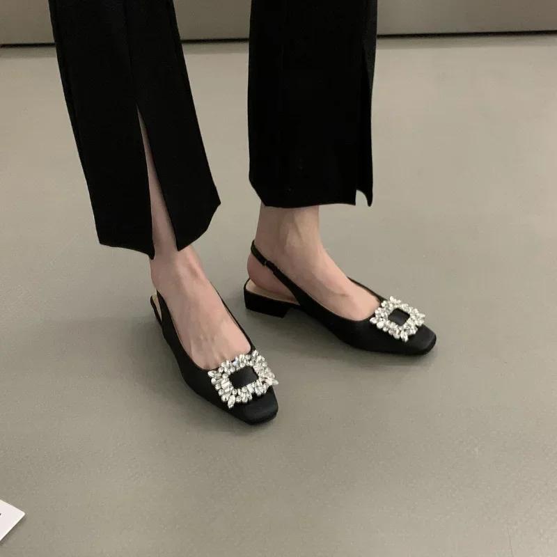 Модные босоножки на низком каблуке со стразами, женская обувь 2024 года, новые летние модные туфли на квадратном каблуке для женщин Sandalias De Mujer